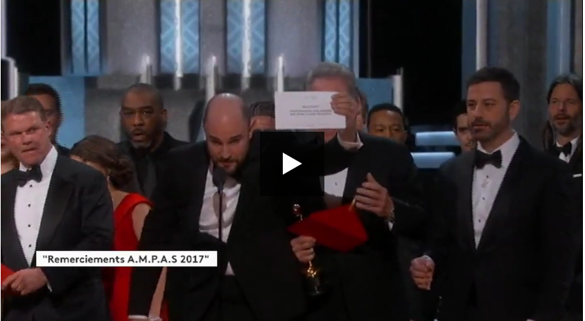 Scandale aux Oscars 2017: cafouillage pour la remise de la statuette du meilleur film